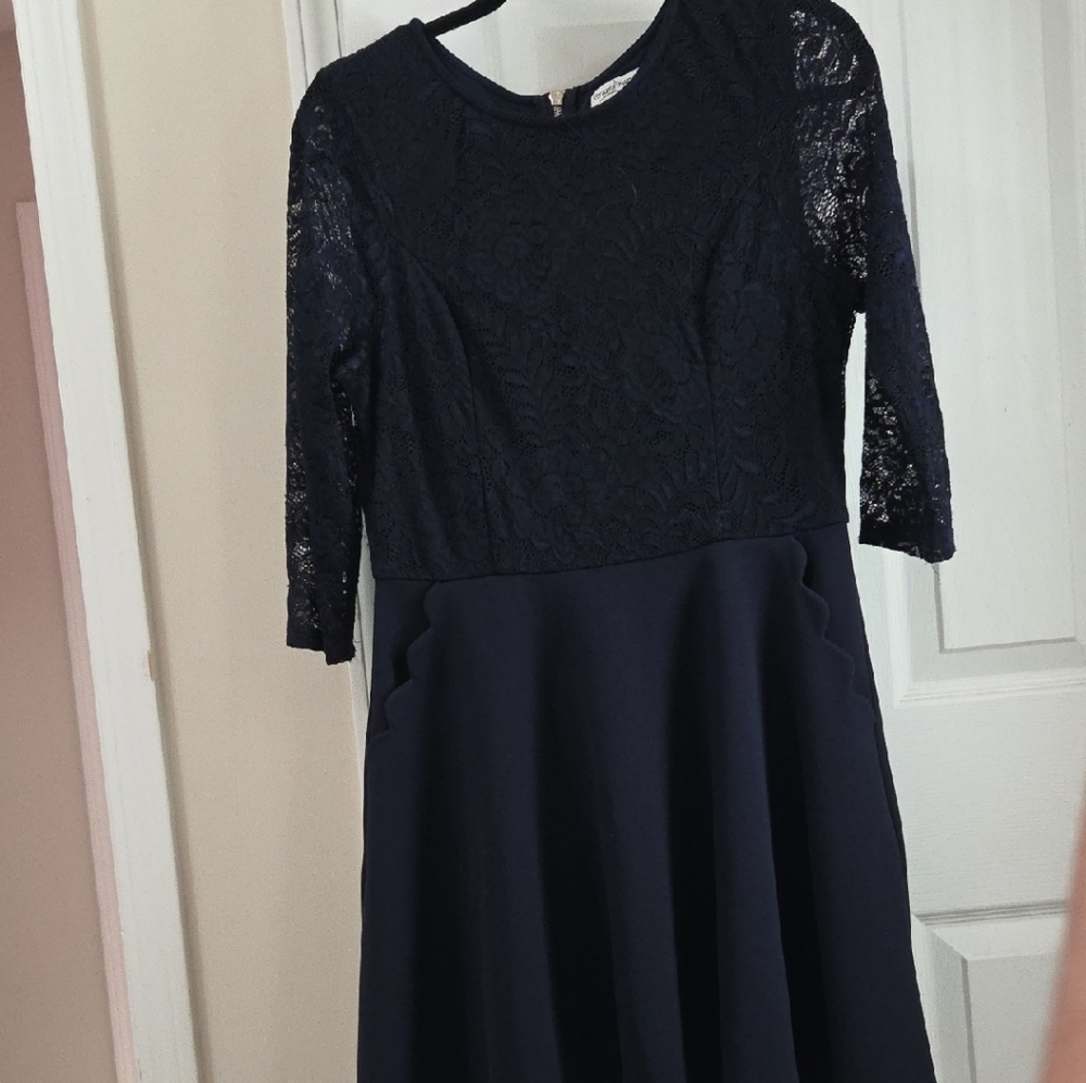 Xtraordinary Navy 3/4 Sleeve Lace Dress
